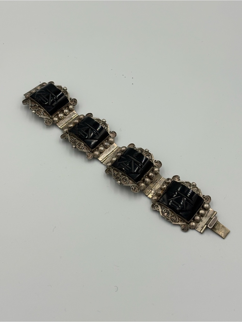 Taxco vintage onyx and silver made in Mexico bracelet